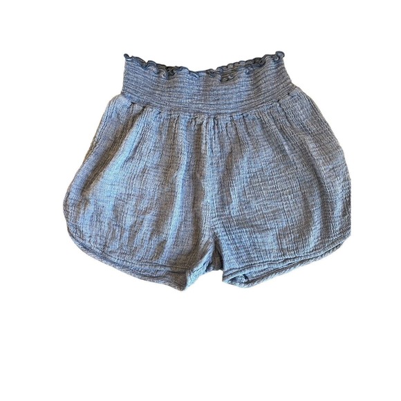 Hatch Pants - Hatch Maternity Henri Blue Gauze Smocked Waist Pull On Shorts Pockets Size 4